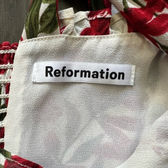 Reformation The Christine White and Red Floral Mini Dress Size 4 - Picture 11 of 13